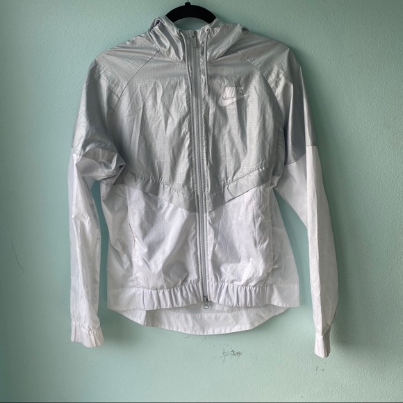 Gray and White Nike Windbreaker Zip Up Jacket - Picture 2 of 7
